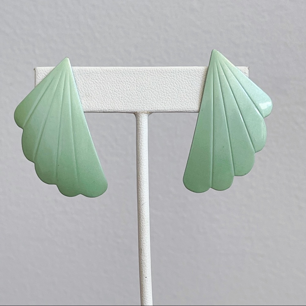 Mint Green Enamel Shell Shape Earrings Summer Fun - image 2